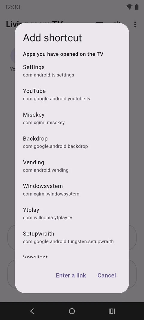 Adding a one-tap shortcut from the list of apps open on the television.