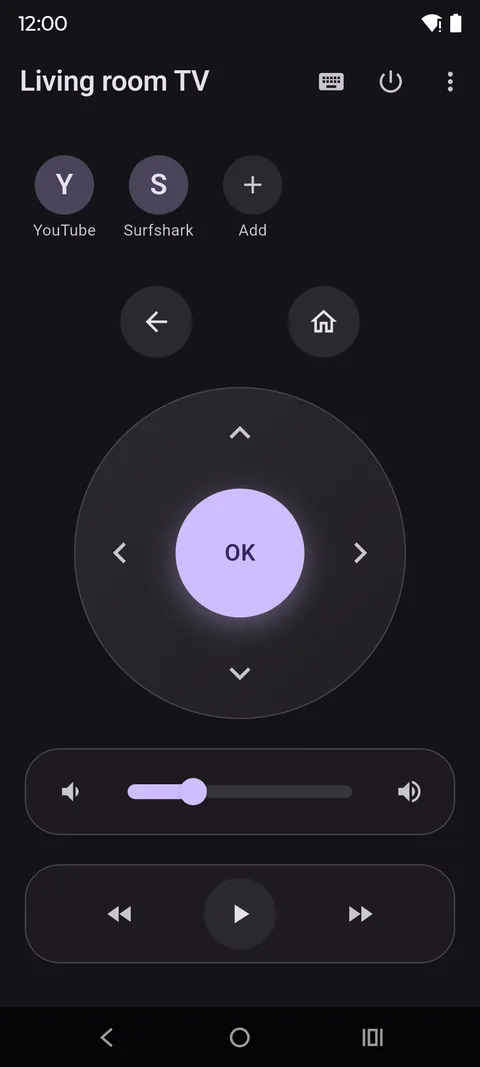 The same remote screen in dark theme.